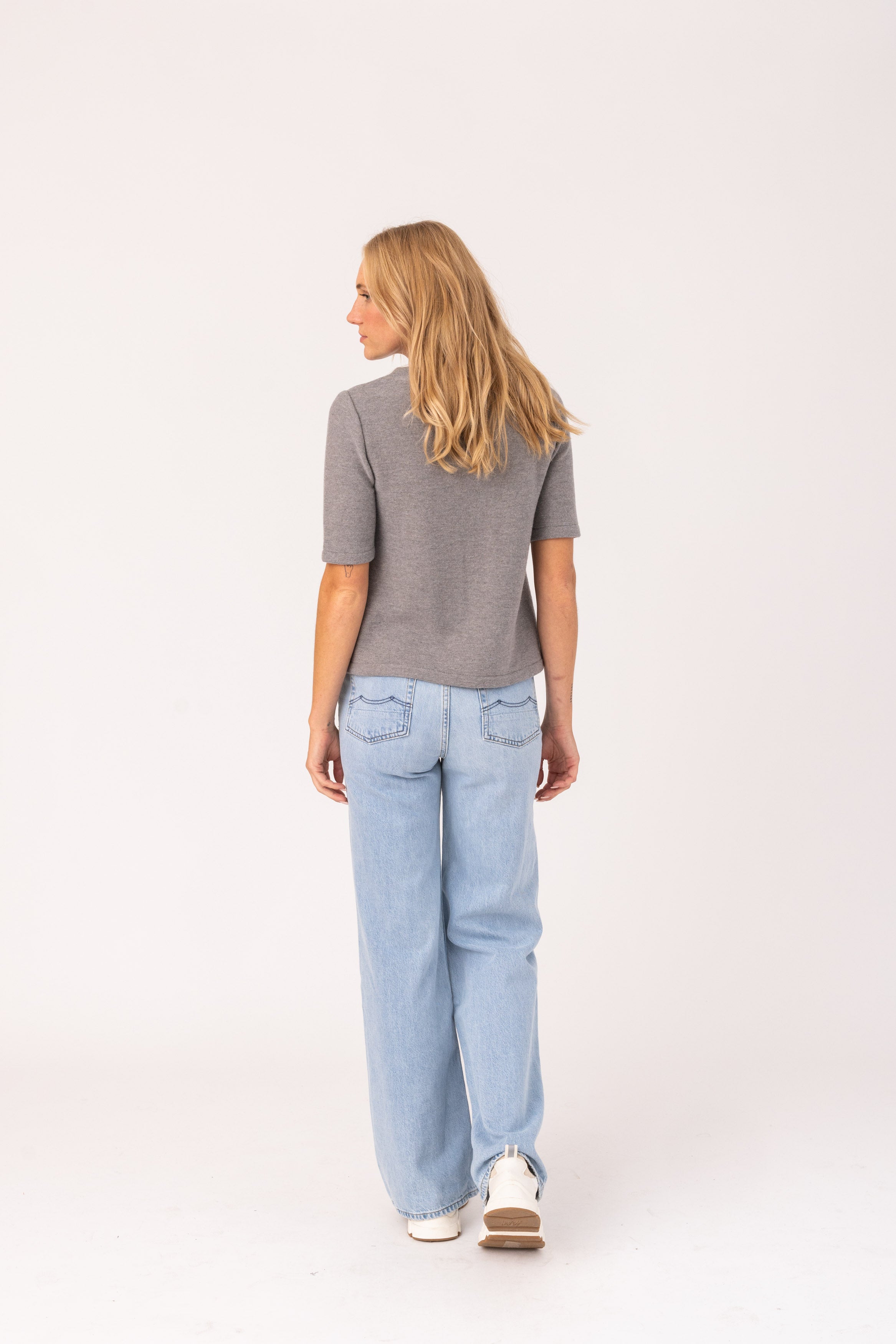 Womens Knit Shirt Ninetta - 50% virgin wool & 50% cotton , naturally sustainable, Comfy Knit Shirt - Grey - 51764501-816