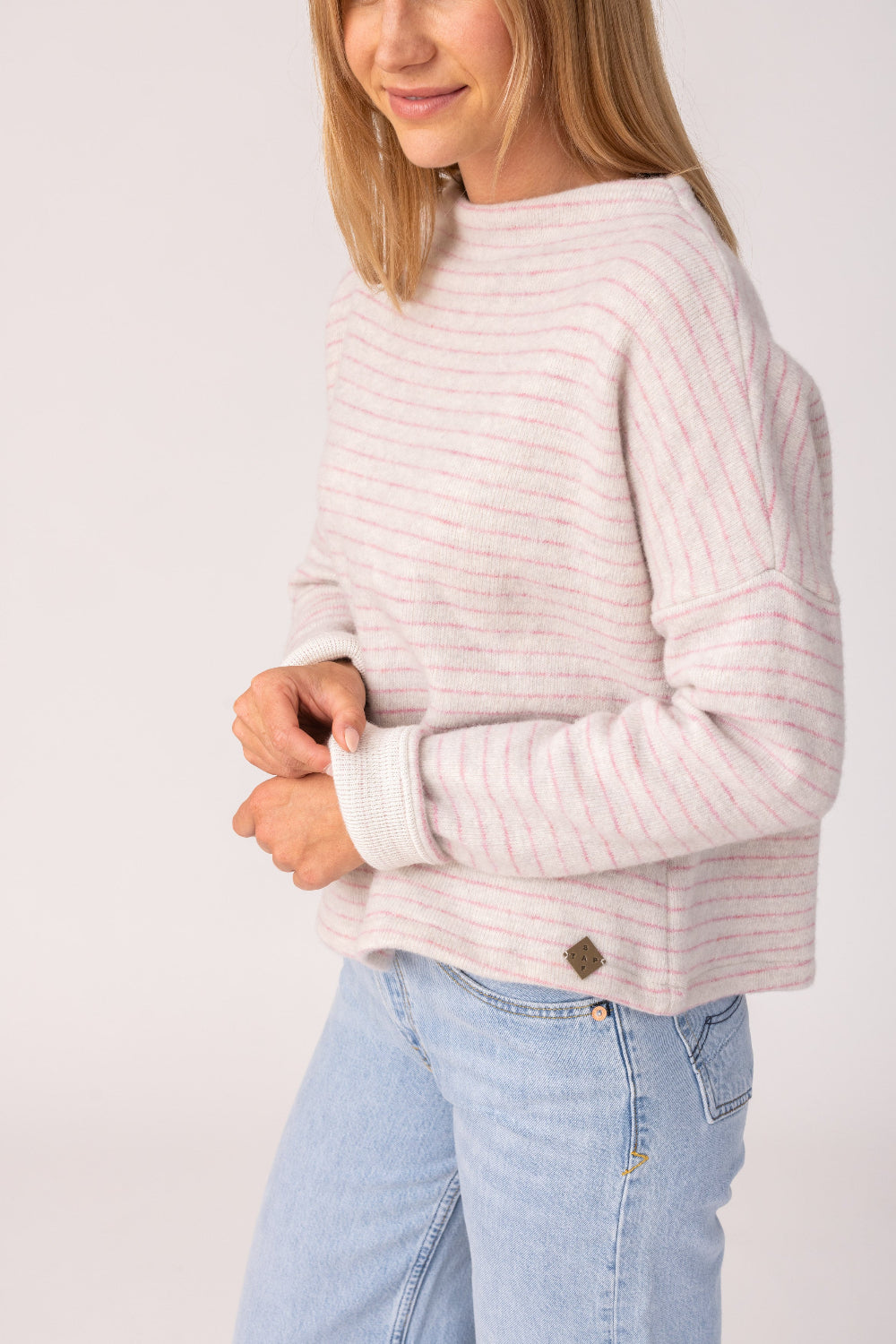 Womens Pullover Nico Stripe - 50% virgin wool & 50% cotton , naturally sustainable, Comfy Stripe Pullover -  White - 50760333 - 1040