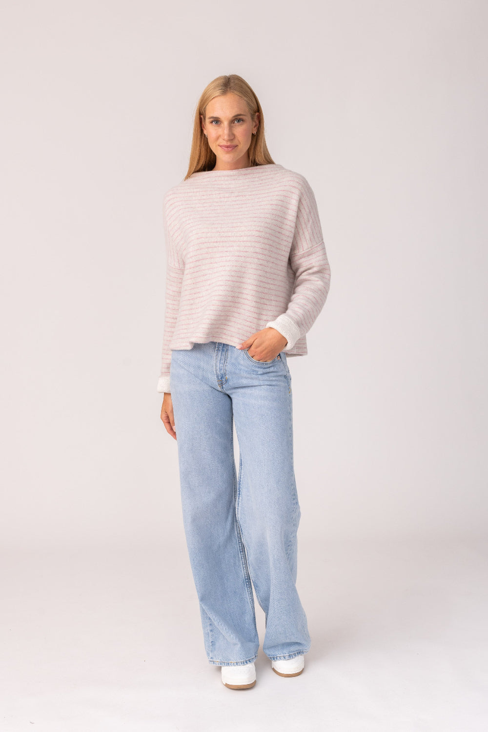 Womens Pullover Nico Stripe - 50% virgin wool & 50% cotton , naturally sustainable, Comfy Stripe Pullover -  White - 50760333 - 1040