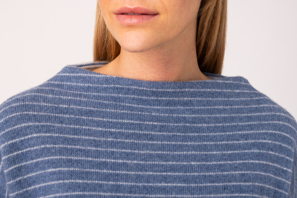 Womens Pullover Nico Stripe - 50% virgin wool & 50% cotton , naturally sustainable, Comfy Stripe Pullover -  Blue  - 50760333 - 6210