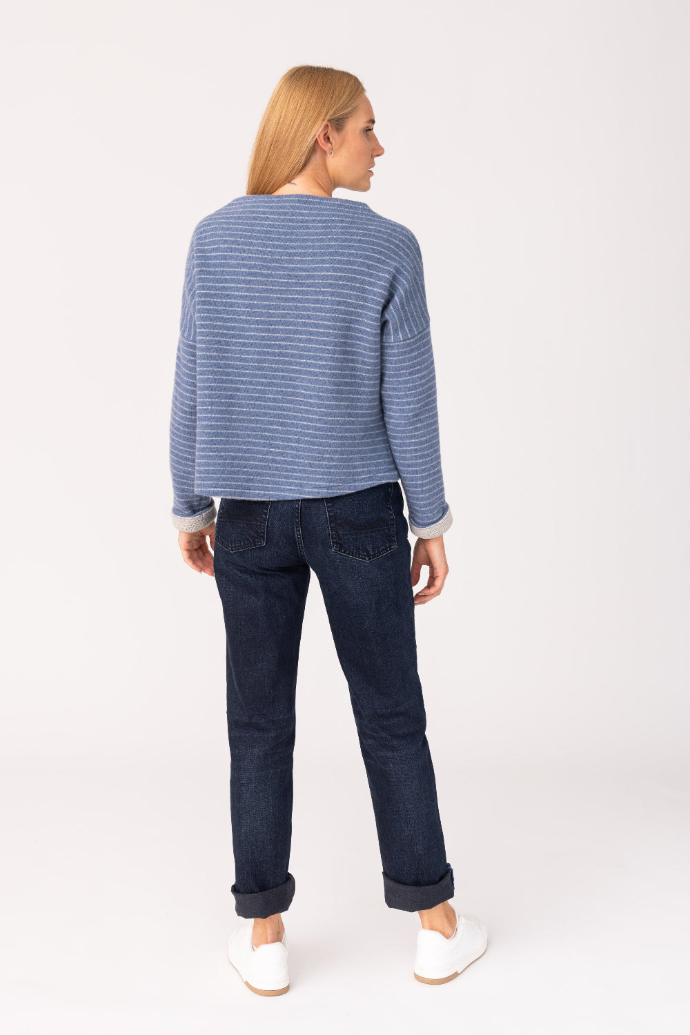 Womens Pullover Nico Stripe - 50% virgin wool & 50% cotton , naturally sustainable, Comfy Stripe Pullover -  Blue  - 50760333 - 6210