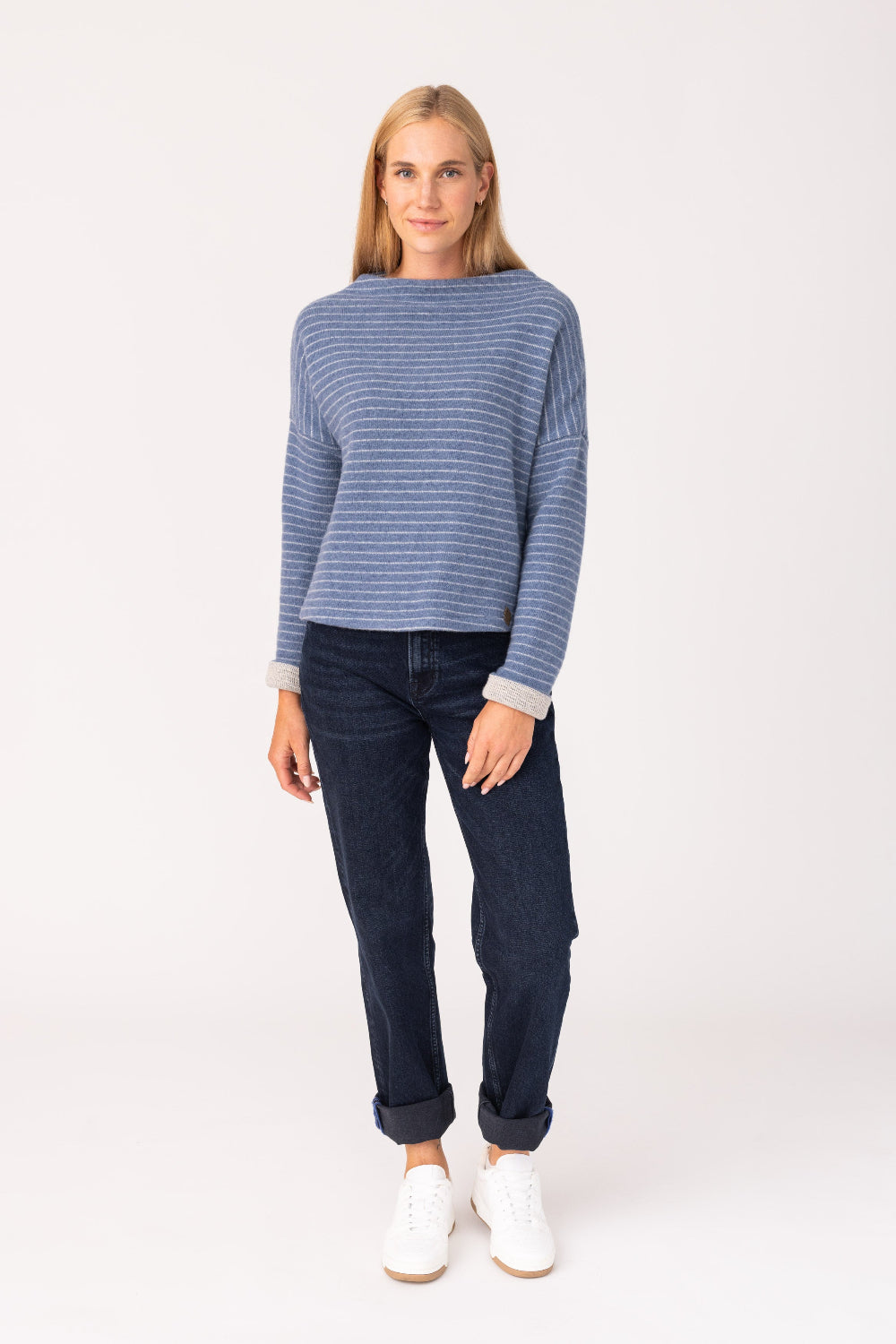 Womens Pullover Nico Stripe - 50% virgin wool & 50% cotton , naturally sustainable, Comfy Stripe Pullover -  Blue  - 50760333 - 6210