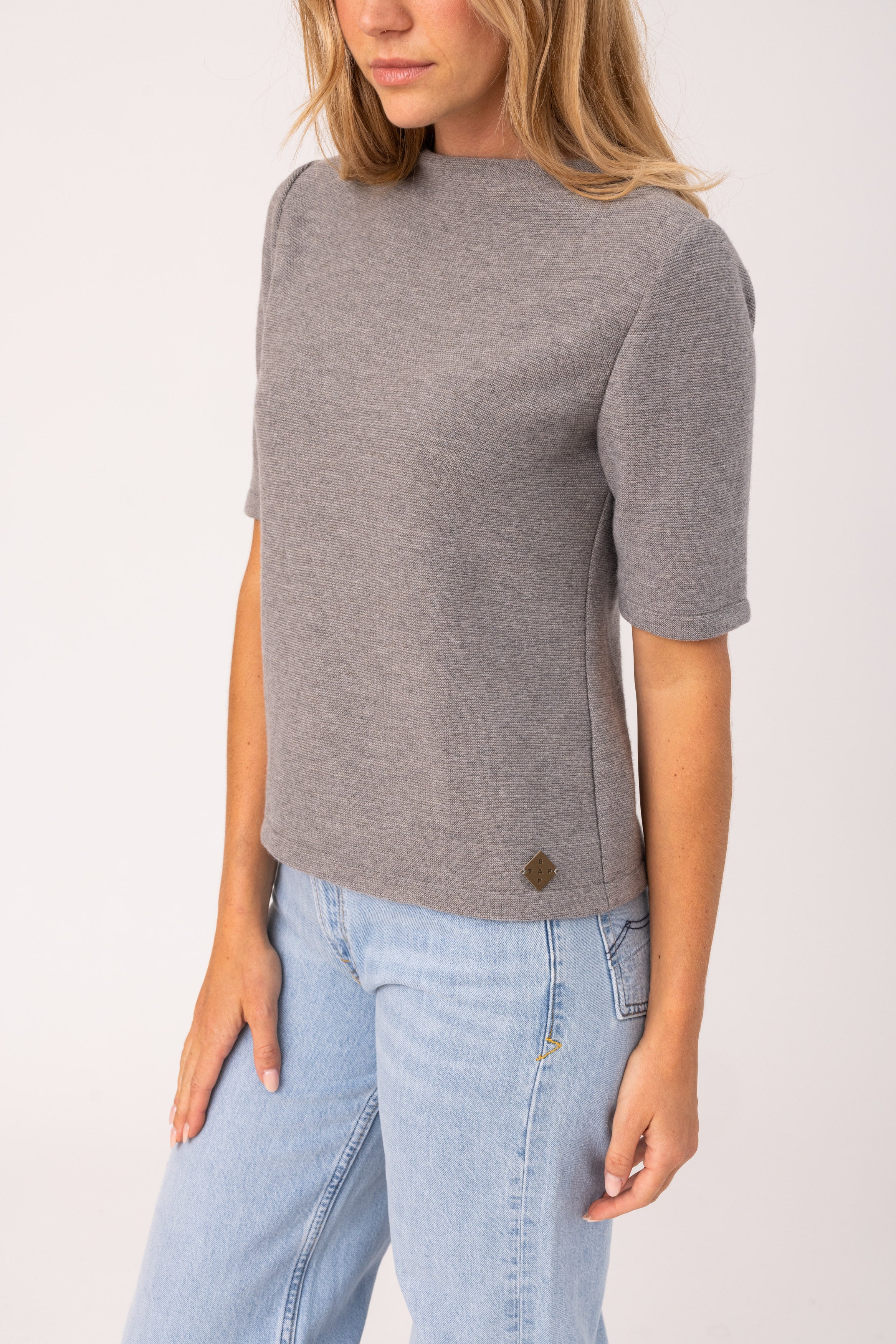 Womens Knit Shirt Ninetta - 50% virgin wool & 50% cotton , naturally sustainable, Comfy Knit Shirt - Grey - 51764501-816